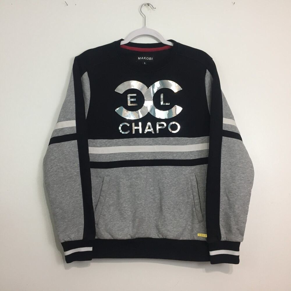 Y2K MAKOBI ELChapo Sweatshirt Men's Size S Black Winter Metallic Streetwear